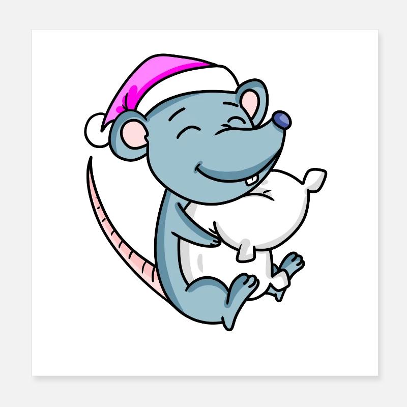 Souris avec oreiller et bonnet de couchage Poster 20 x 20 cm