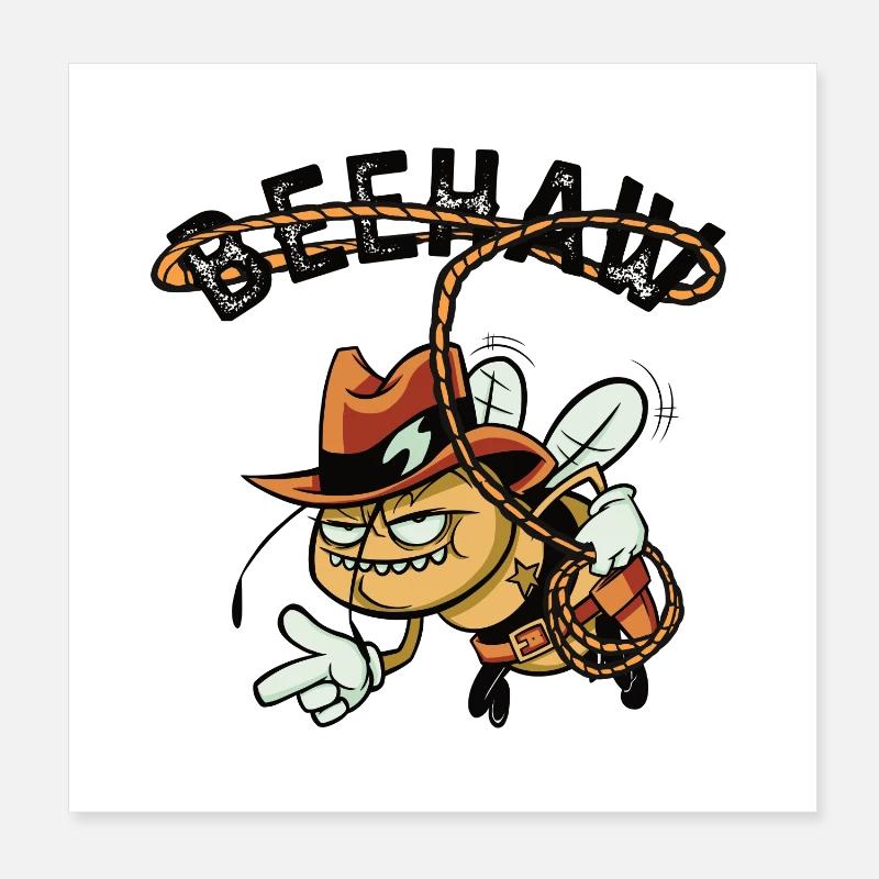 Beehaw Bee avec chapeau de cowboy Yeehaw Poster 20 x 20 cm