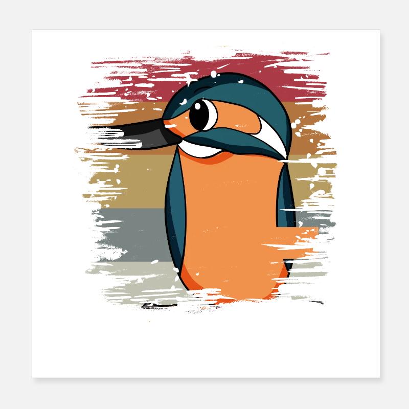 Eisvogel Blauer Vogel Retro Poster 20x20 cm