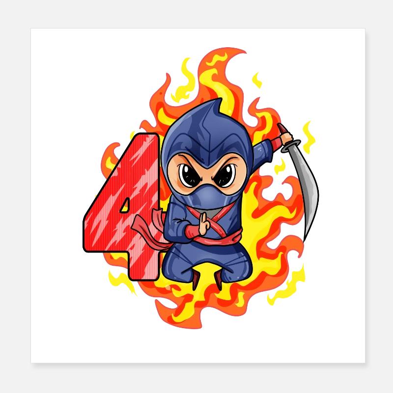 4ème anniversaire Garçon de 4 ans Ninja Poster 20 x 20 cm