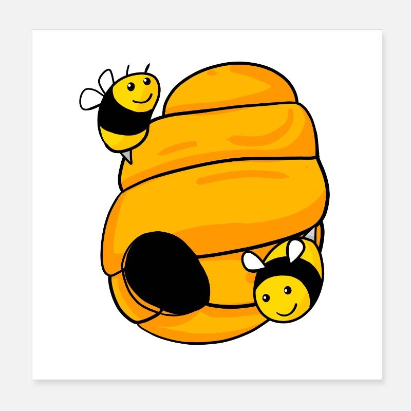 Nid d’abeilles avec des abeilles mignonnes Poster 20 x 20 cm
