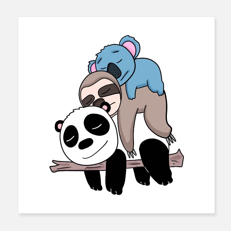 Panda paresseux et koala Poster 20 x 20 cm