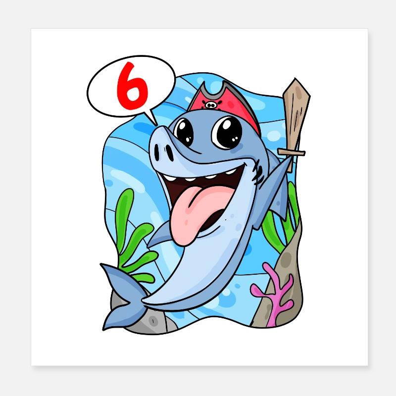 Shark Fish Shark Pirate 6 years old Boy Poster 8" x 8" (20x20 cm)