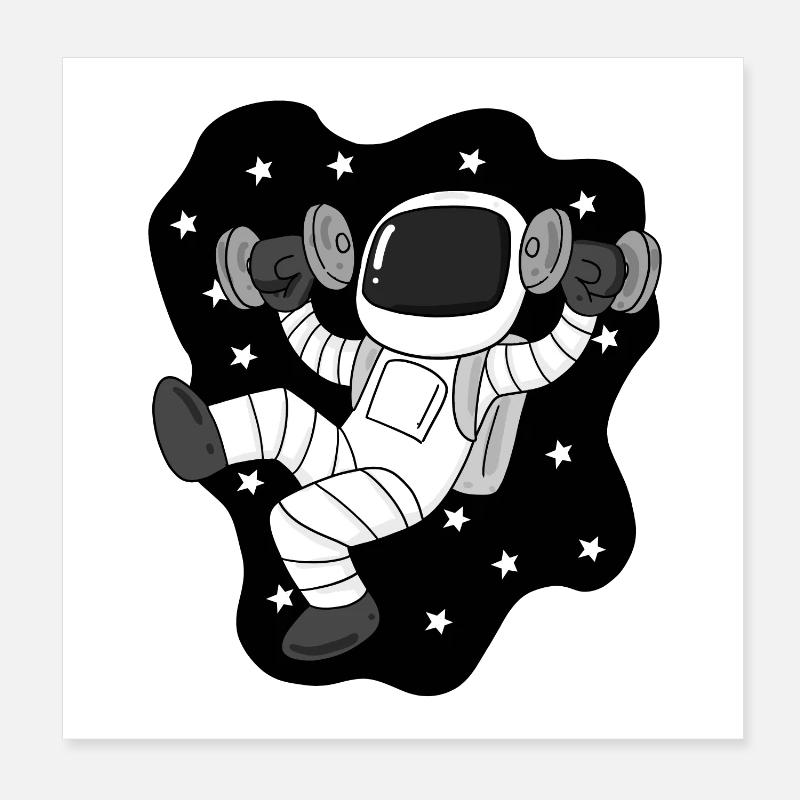 Astronaute avec des haltères dans l’espace Poster 20 x 20 cm