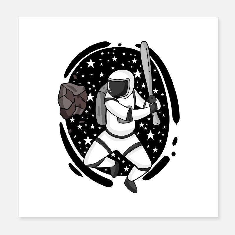 Astronaut mit Baseballschläger im Weltall Poster 20x20 cm