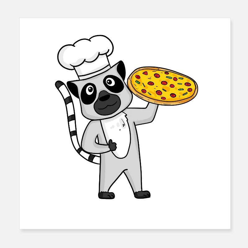 Pizza Maker Pizza Chef Lemur Italien Poster 20 x 20 cm