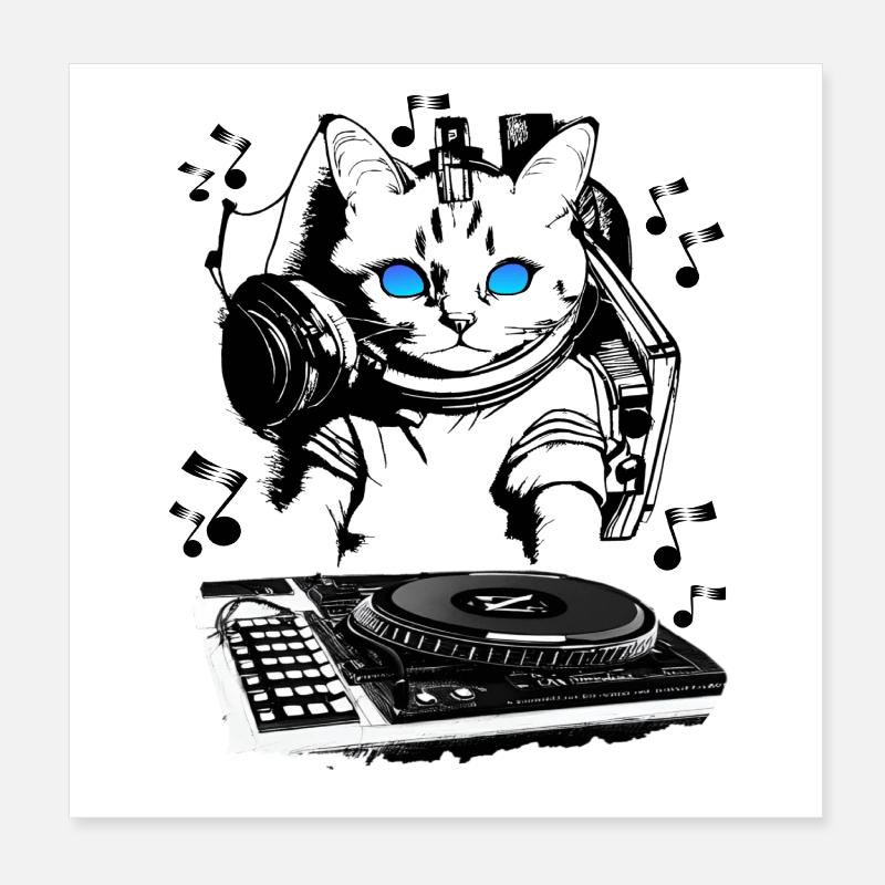 Cat DJ with mixer Poster 8" x 8" (20x20 cm)