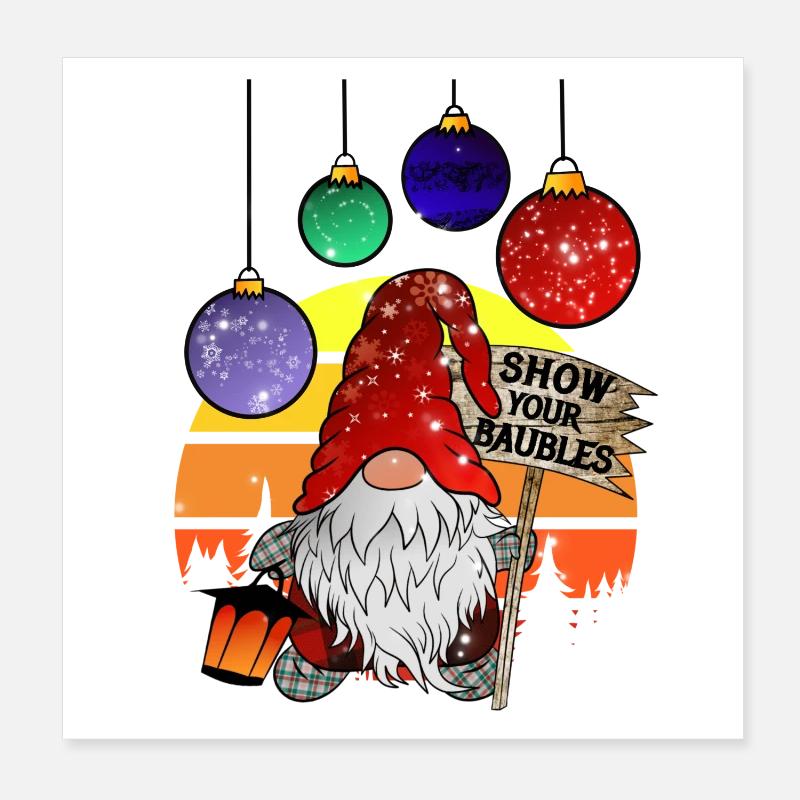 Christmas elves with Christmas tree baubles Poster 8" x 8" (20x20 cm)