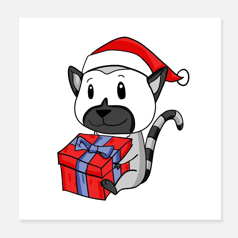 Bébé lémurien de Noël avec cadeau Poster 20 x 20 cm