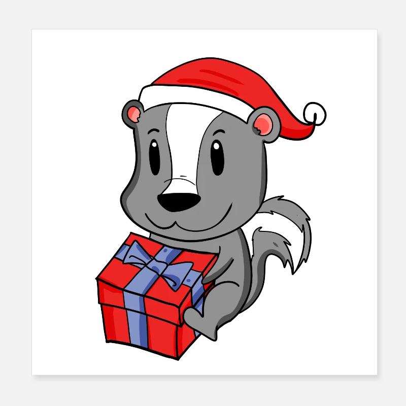 Bébé moufette de Noël avec cadeau Poster 20 x 20 cm