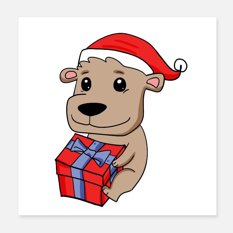 Bébé ours de Noël avec cadeau Poster 20 x 20 cm
