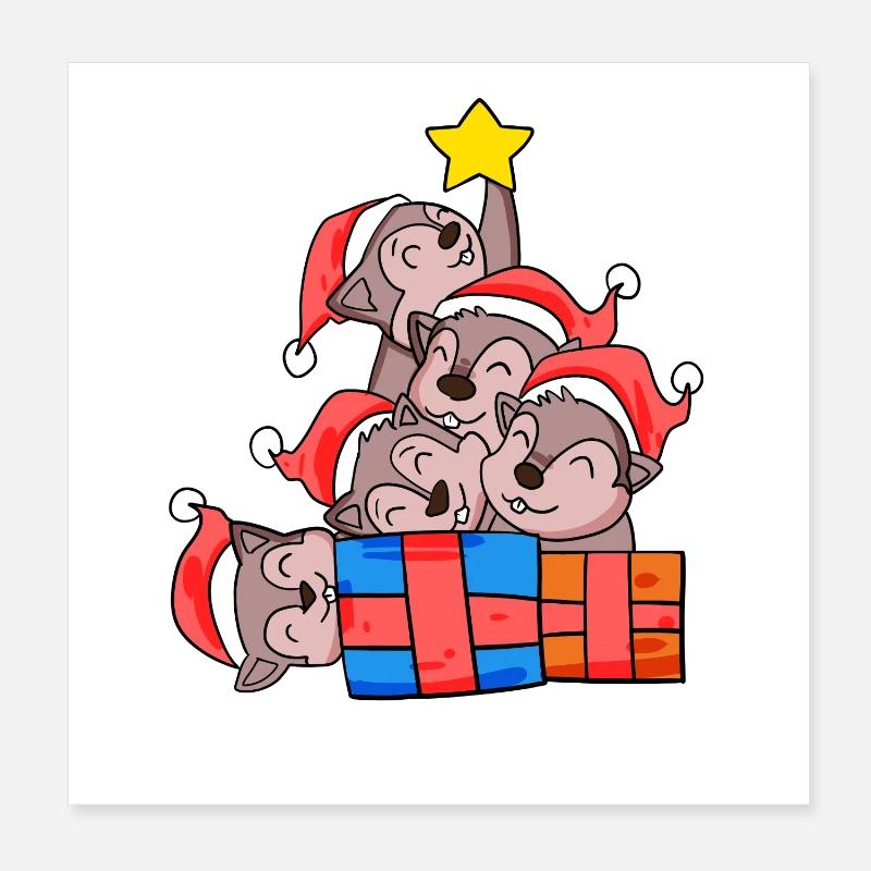 Weihnachten Weihnachtsbaum Eichhörnchen Poster 20x20 cm