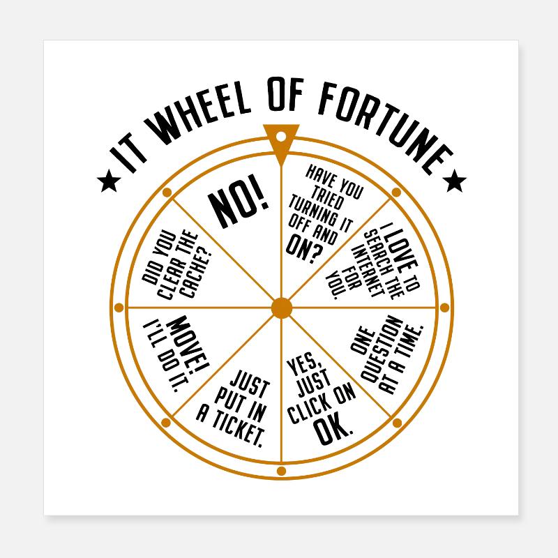 Support informatique Roue de la fortune Service Desk IT Helpdesk Nerd - Poster 20 x 20 cm - blanc