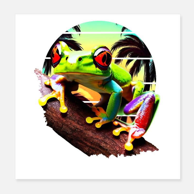 Red Eyed Tree Frog Sunset Poster 8" x 8" (20x20 cm)