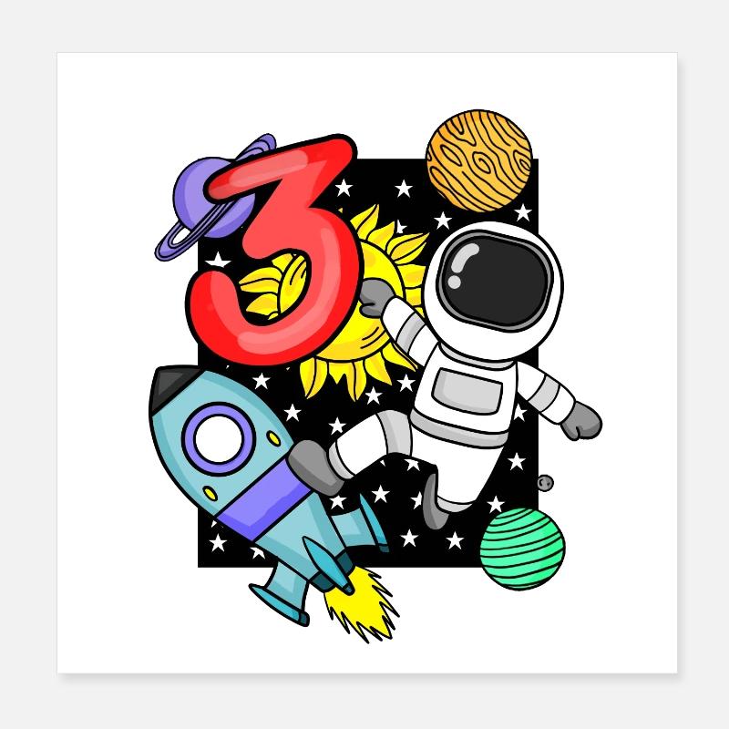 3 ans Jeune astronaute Poster 20 x 20 cm