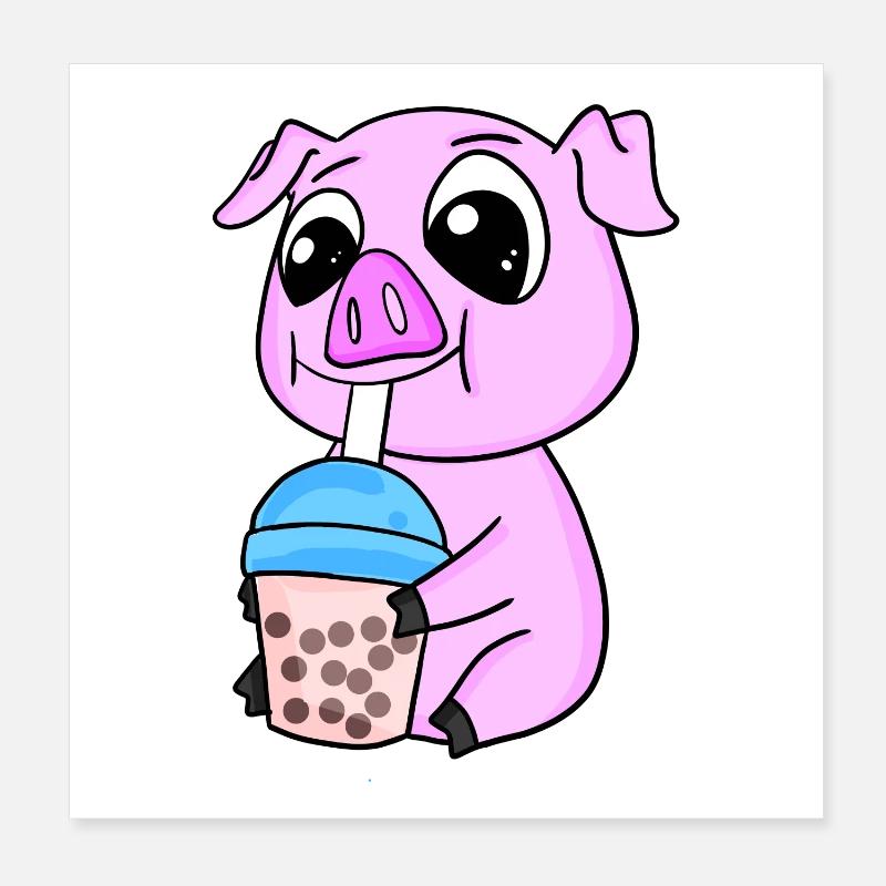 Schwein Bubble tea Motiv Poster 20x20 cm