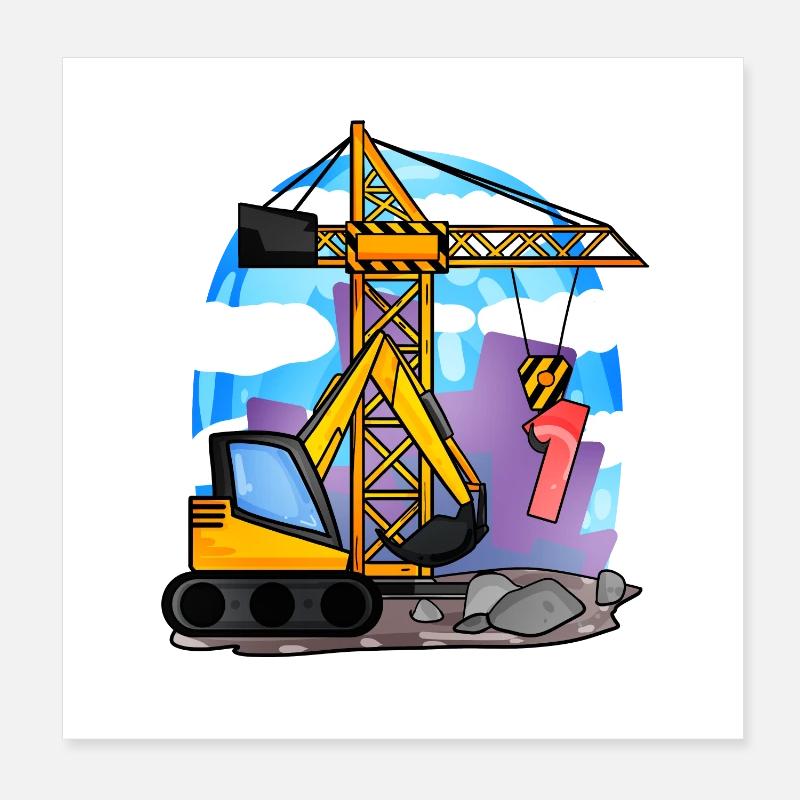 1. Geburtstag 1 Jahre Kran Baustelle Bagger Junge Poster 20x20 cm