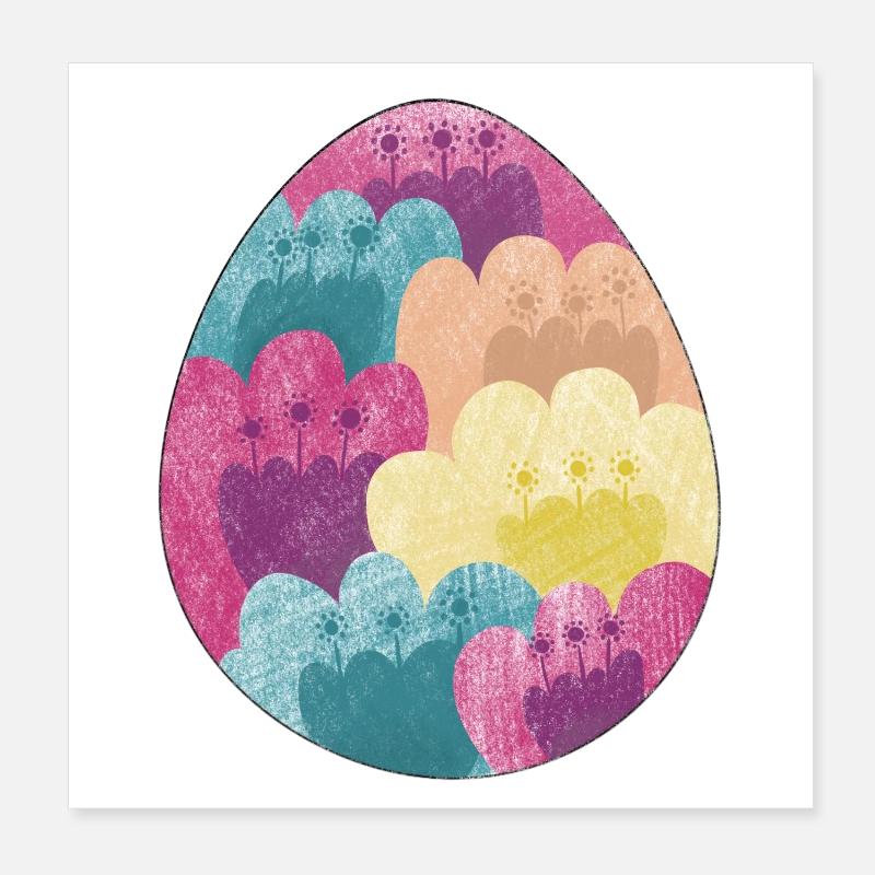 Œuf de Pâques coloré avec motif de fleurs Poster 20 x 20 cm