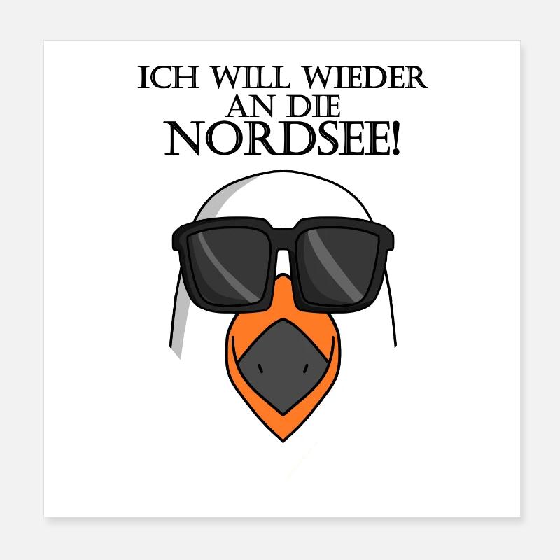 Nordsee Plattdeutsch Spruch Moin Möwe Poster 20x20 cm