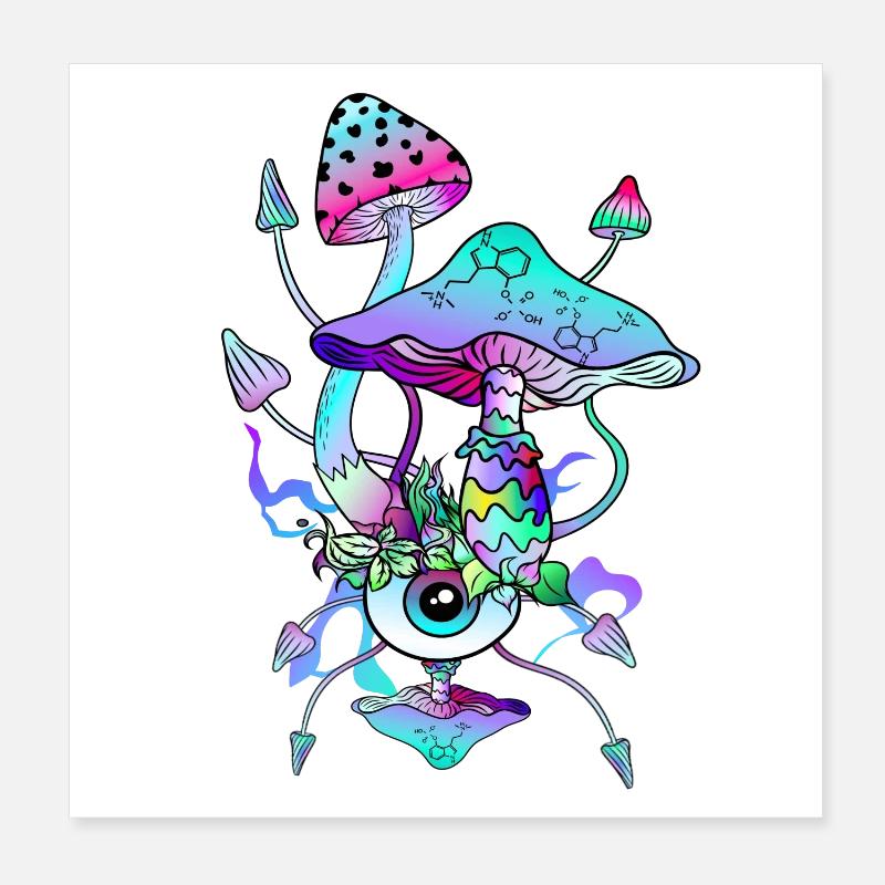 Psytrance Psychedelische Pilze Poster 20x20 cm
