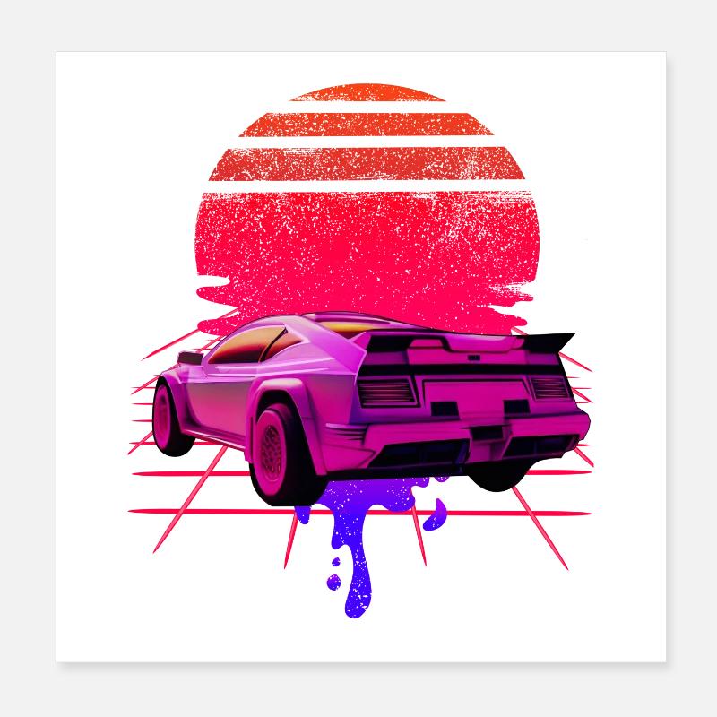 Retro Wave Supercar Sunset Poster 20 x 20 cm