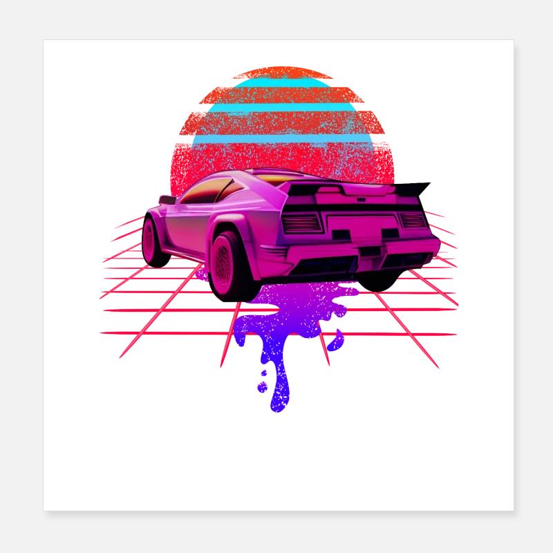 Retro Wave Auto 80s Skyline Vaporwave Poster 20x20 cm