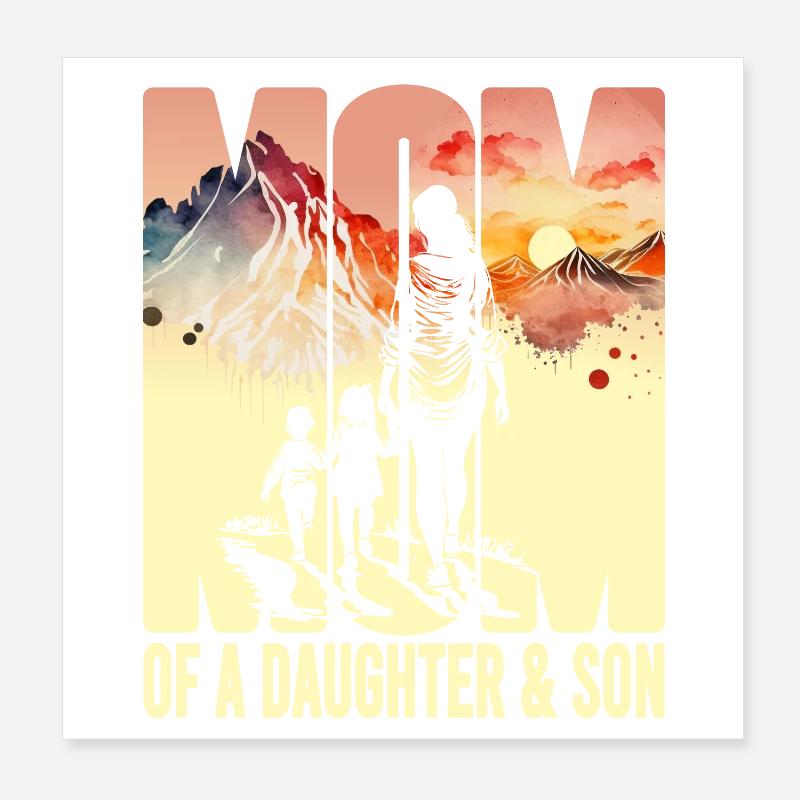 Mutter mit Tochter Sohn Muttertag Berge Mama Kind Poster 20x20 cm