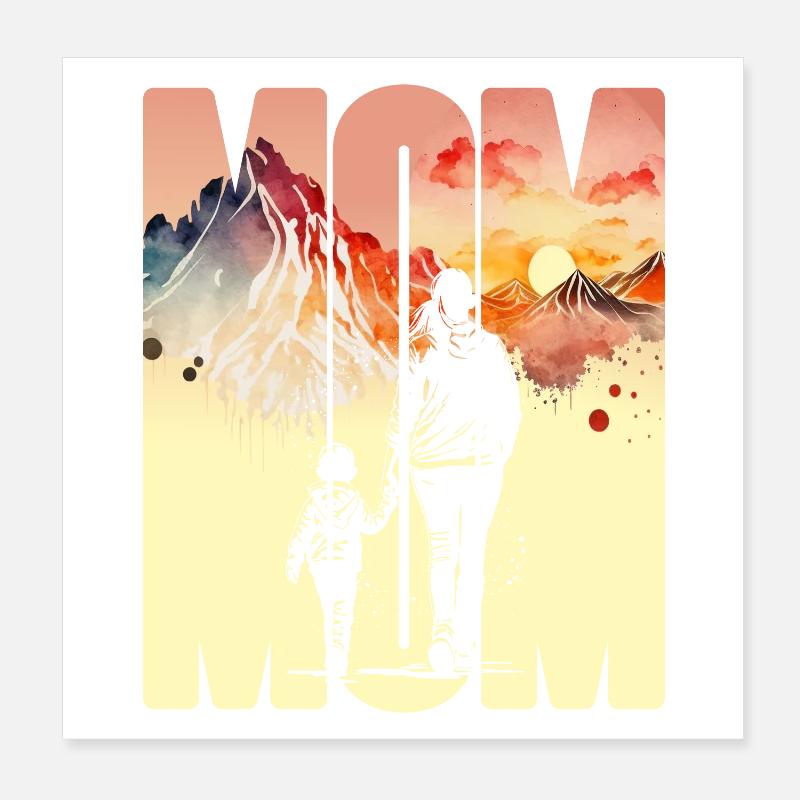 Mutter mit einem Jungen Muttertag Berge Mama Kind Poster 20x20 cm