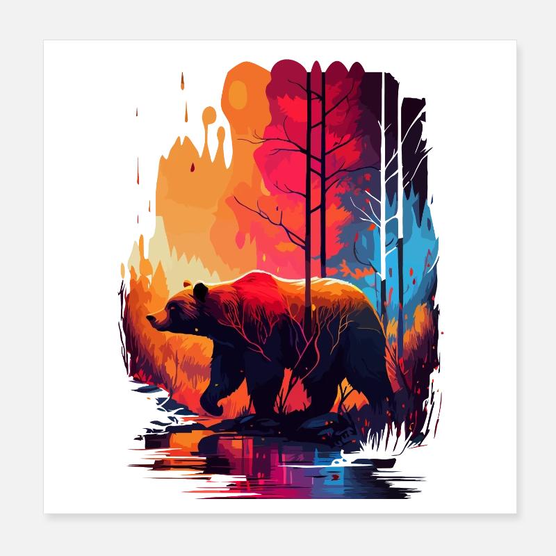 Ours dans les bois coloré Poster 20 x 20 cm