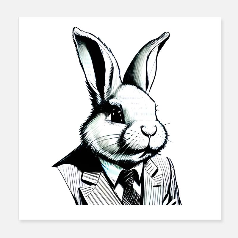 lapin de Pâques élégant avec costume et cravate Poster 20 x 20 cm