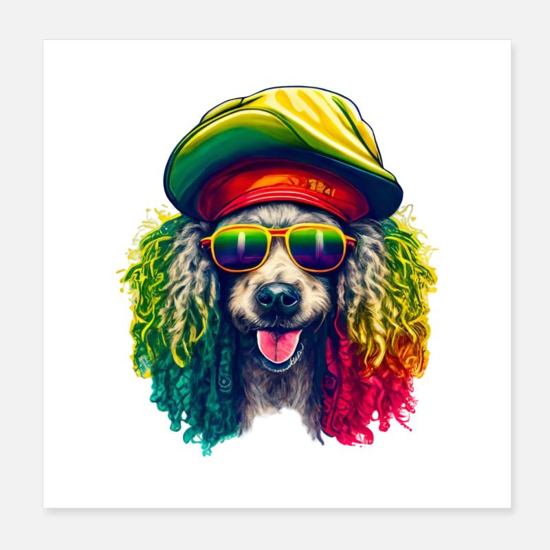 Caniche Rasta Cool Coloré Poster 20 x 20 cm