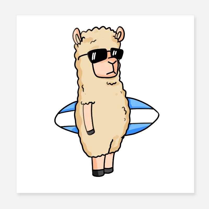 Surfboard Alpaca Surfing Poster 8" x 8" (20x20 cm)
