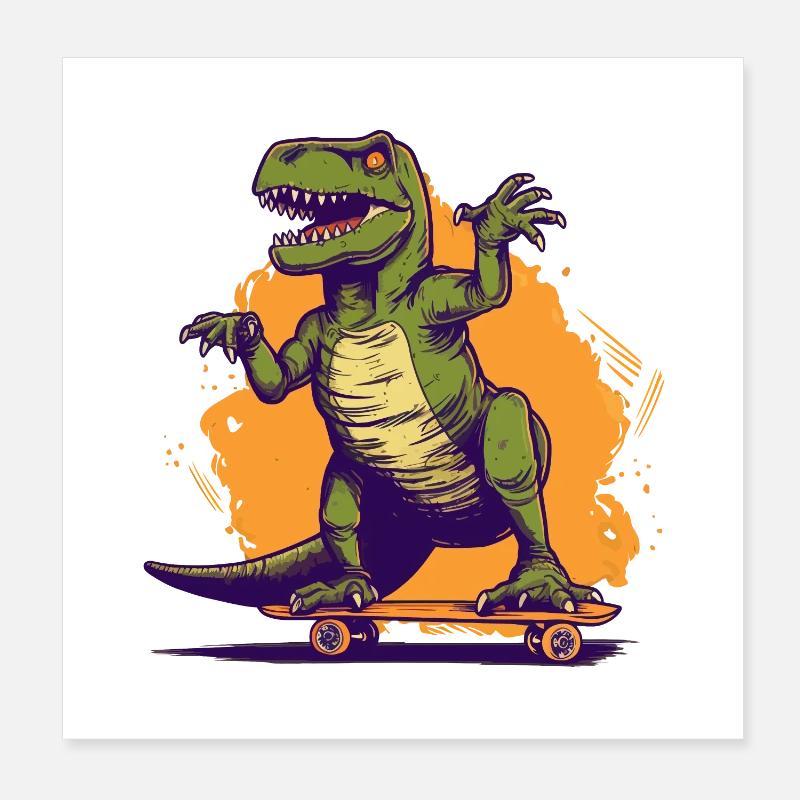 Skateboarding Cool Skateboarder T Rex Dinosaur Poster 8" x 8" (20x20 cm)
