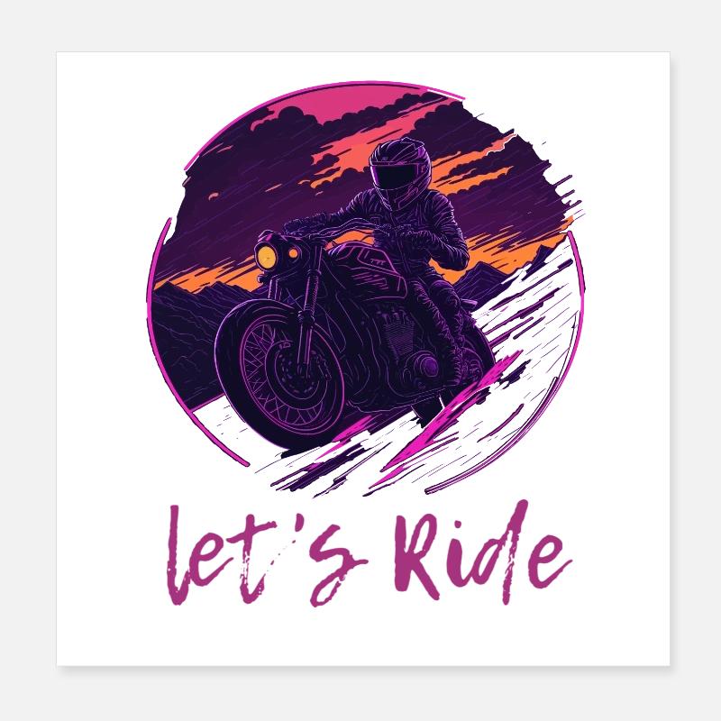 Motocyclistes Let’s Ride Synthwave Poster 20 x 20 cm