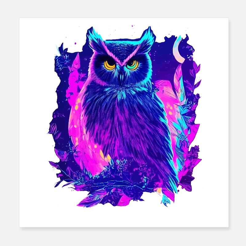 Neon leuchtende Eule Synthwave Poster 20x20 cm