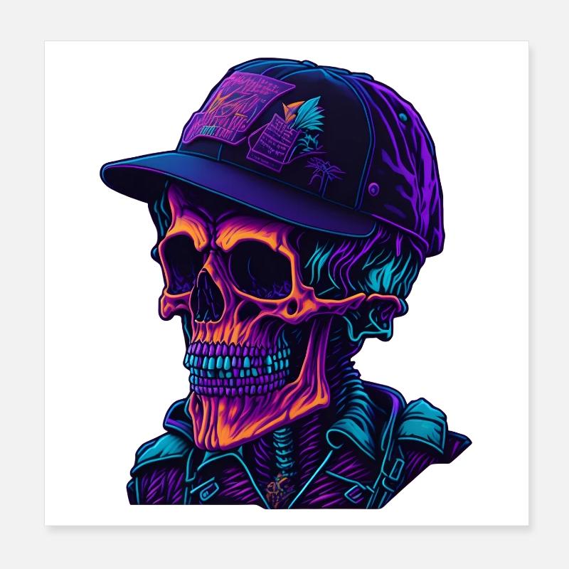 Skelett mit Kappe Poster 20x20 cm