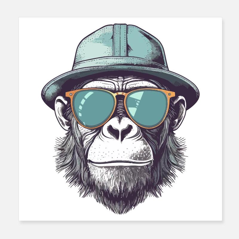 Cool monkey with sunglasses and hat Poster 8" x 8" (20x20 cm)