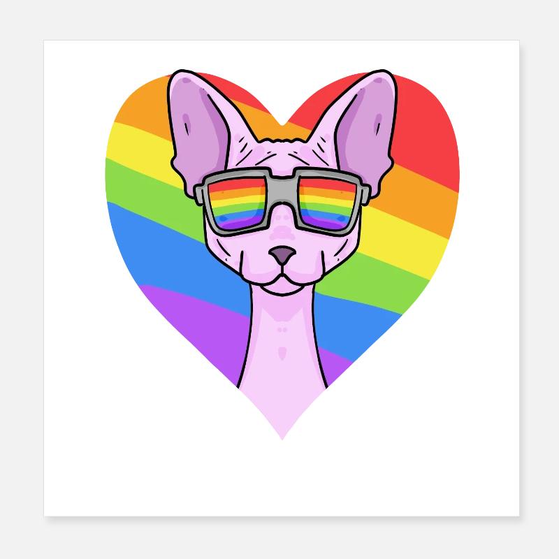 Regenbogen - Katze Sphynx-Katze mit Brille Poster 20x20 cm