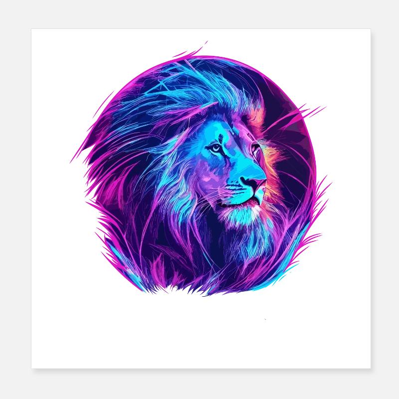 Lion Vaporwave EDM Poster 20 x 20 cm