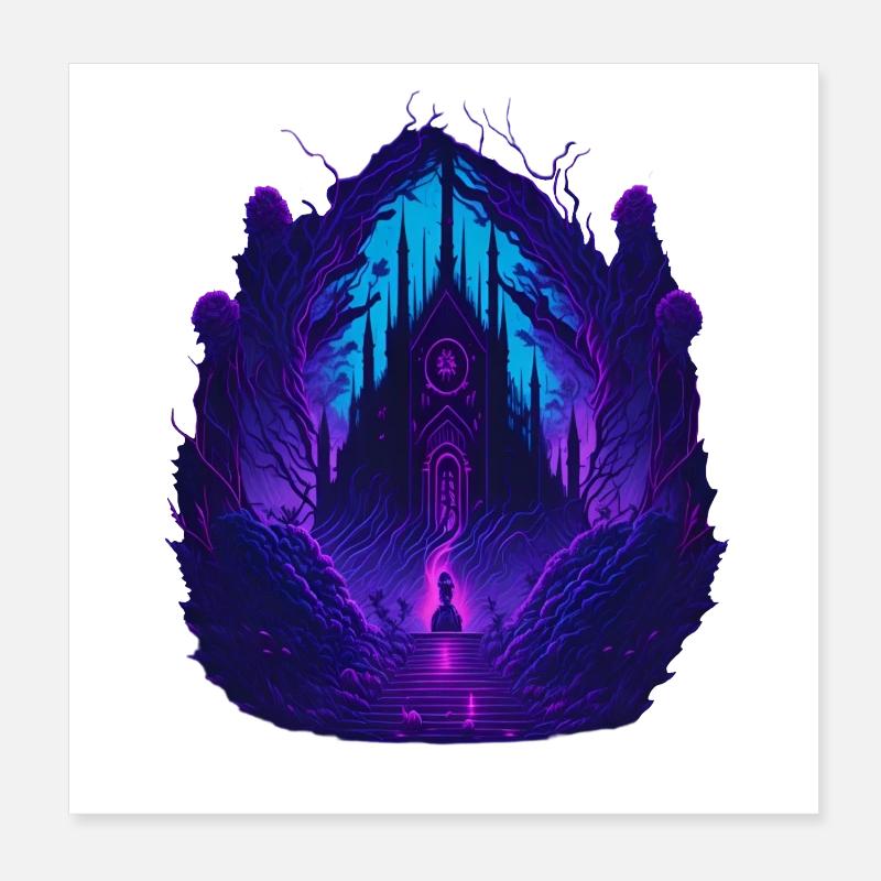 Neon Gothic Kirche Gotische Architektur Poster 20x20 cm