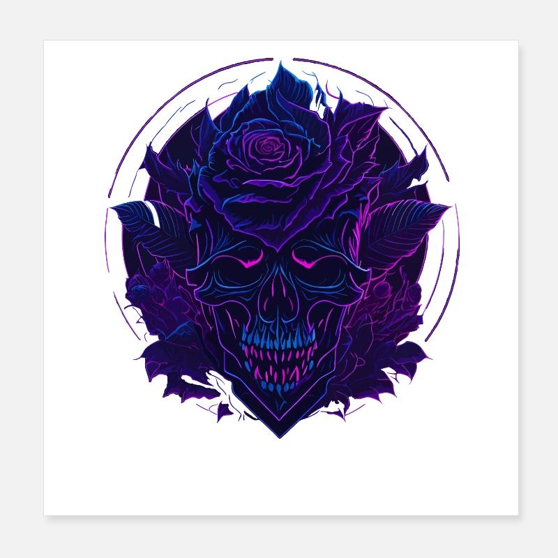 Neon Roses Skull EDM Poster 20 x 20 cm
