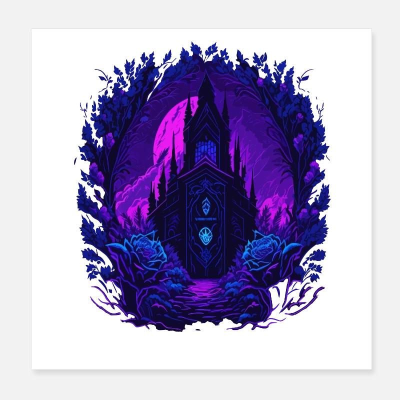 Neon Rosen Castle with Gothic architecture Poster 8" x 8" (20x20 cm)