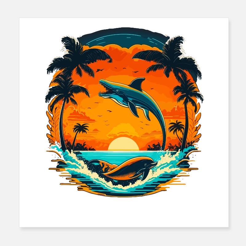 Delphin Sommer Sunset Poster 20x20 cm