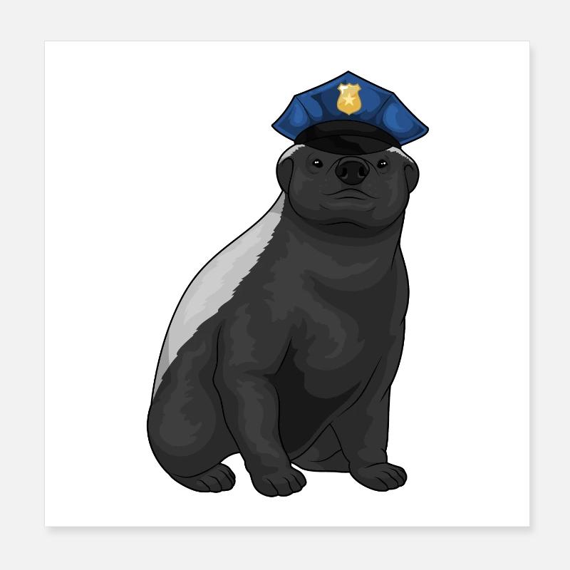 Dachs Polizist Polizeimütze Polizei Poster 20x20 cm