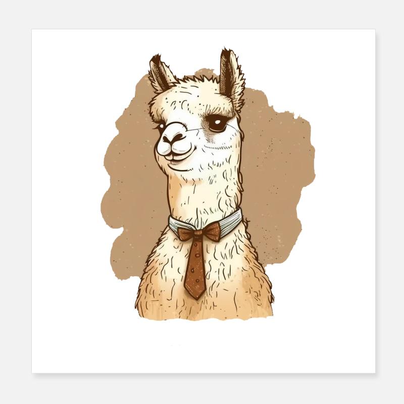 Friendly llama with bow tie around her neck Poster 8" x 8" (20x20 cm)