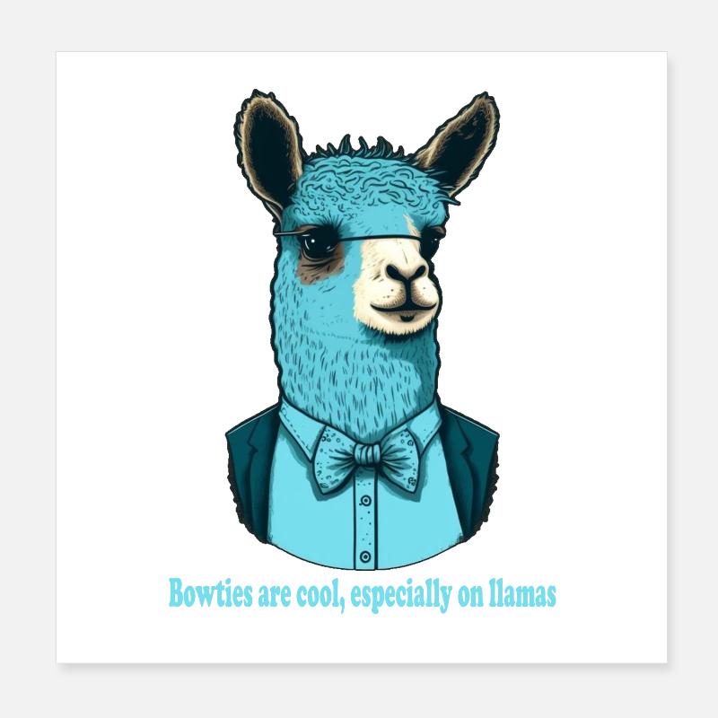 Blue llama with cool bow tie and suit Poster 8" x 8" (20x20 cm)