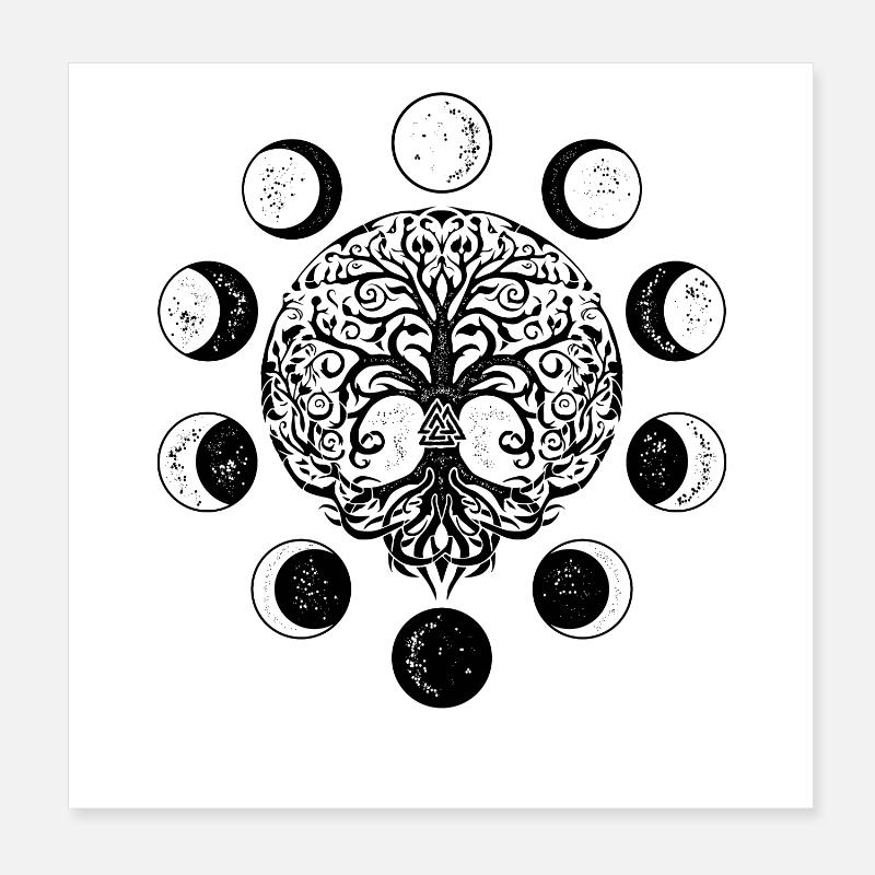 Ygdrassil Mondphasen Witchcraft Occult Lebensbaum Poster 20x20 cm