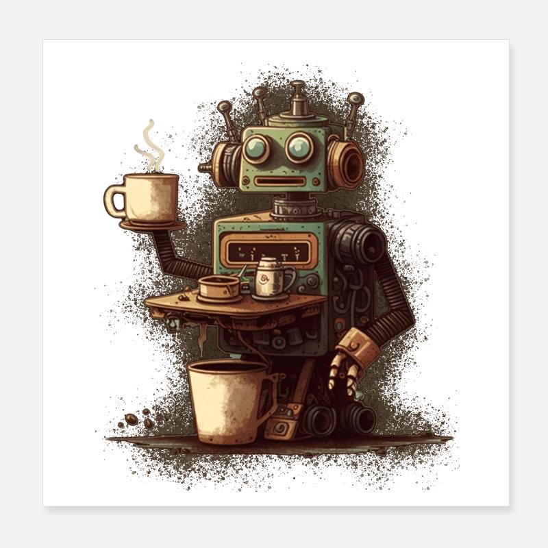 Kaffee kochender Roboter Poster 20x20 cm