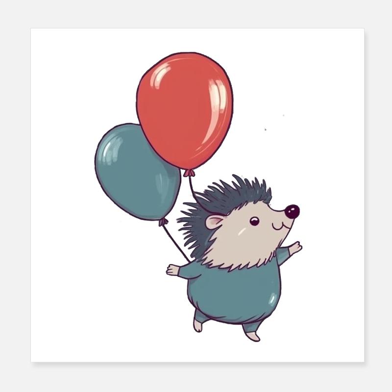 Petit hérisson avec ballons Poster 20 x 20 cm