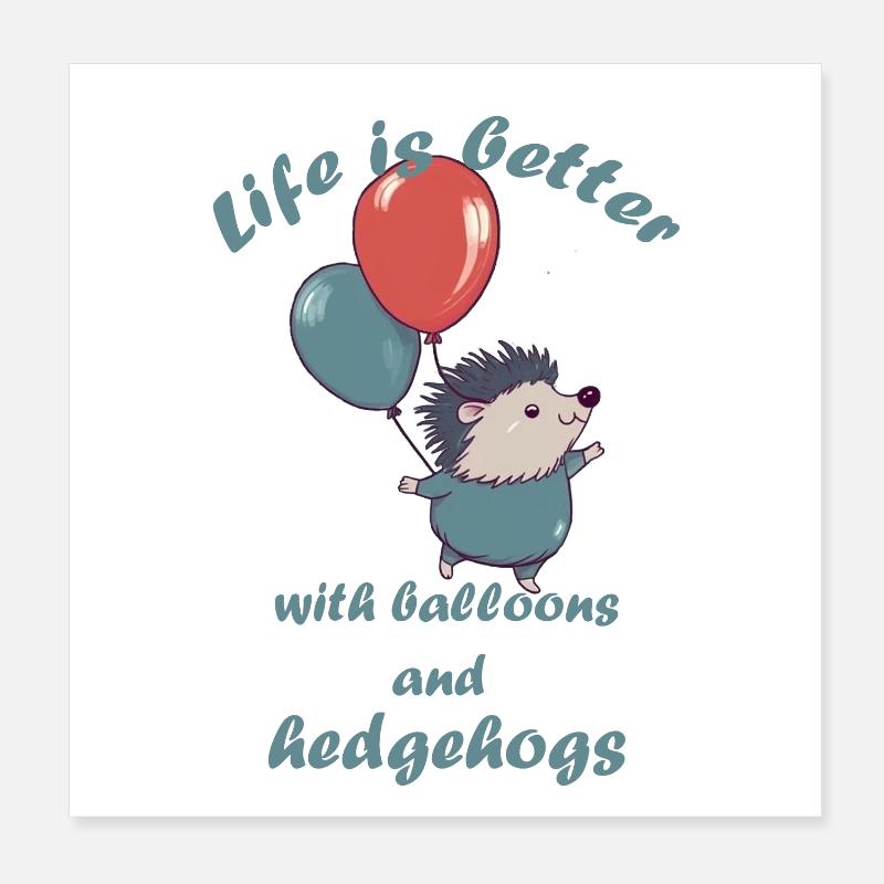 Kleiner Igel mit Luftballons und Schriftzug Poster 20x20 cm